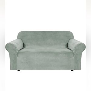 Sea Grass Green Velvet Loveseat Sofa Slip Cover W/Stretch 58-72” Square Cushion